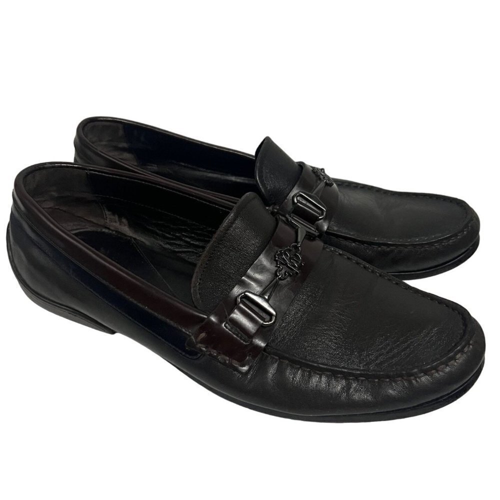 Roberto Cavalli Men Black Italian Leather Horse Bit Loafers Driving Shoes US 9.5